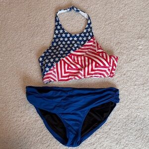 Victoria's Secret Red, White & Blue Star Stripe Halter Bikini Set